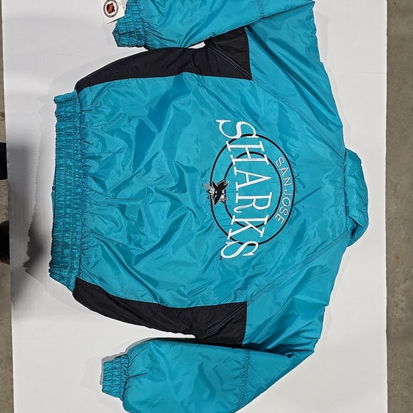 Vintage San Jose Sharks 90s Full Zip Bomber Jacket Large Puffer Hockey Blue NWT - Picture 6 of 7